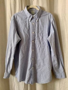 Brooks Brothers Milano XL Blue Micro Check Cotton Button Down Shirt